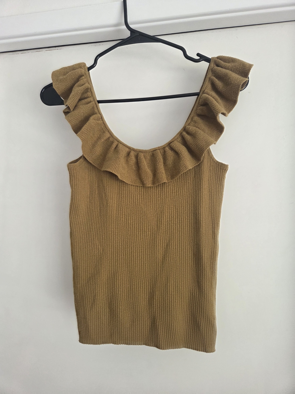 Madewell Ruffled Scoop Ribbed Tank - Mustard Brown